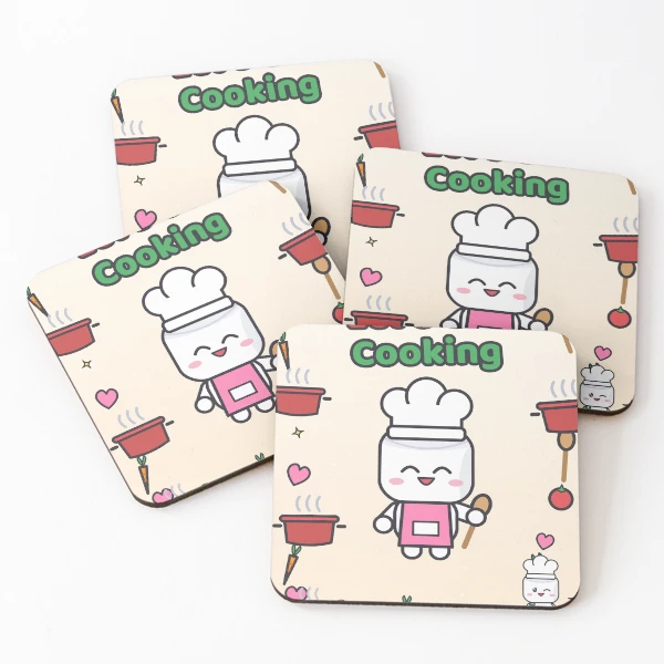 Let's Get Cooking - Cute Chef Marshmallow Pip with Wooden Spoon — Coasters (Set of 4) by BiMood
