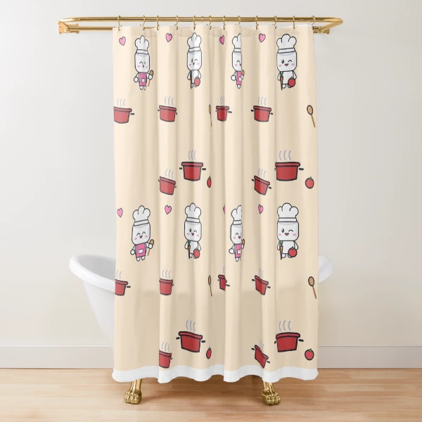 Let's Get Cooking - Cute Chef Marshmallow Pip with Wooden Spoon — Shower Curtain by BiMood