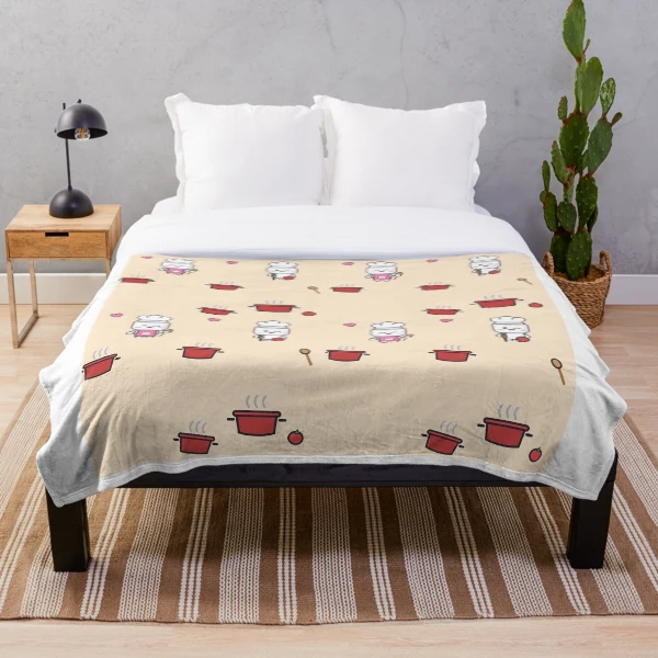 Let's Get Cooking - Cute Chef Marshmallow Pip with Wooden Spoon — Throw Blanket by BiMood