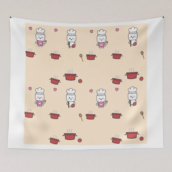 Let's Get Cooking - Cute Chef Marshmallow Pip with Wooden Spoon — Tapestry by BiMood