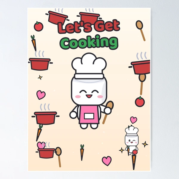 Let's Get Cooking - Cute Chef Marshmallow Pip with Wooden Spoon — Poster by BiMood