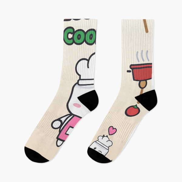 Let's Get Cooking - Cute Chef Marshmallow Pip with Wooden Spoon — Socks by BiMood
