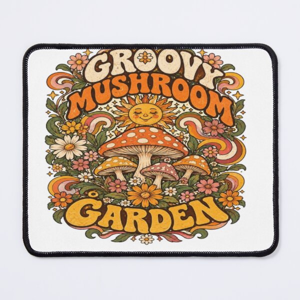 Item preview, Groovy Mushroom Garden - Retro 70s Flower Power Art designed and sold by EssentialsWear.