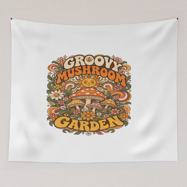 Item preview, Groovy Mushroom Garden - Retro 70s Flower Power Art designed and sold by EssentialsWear.