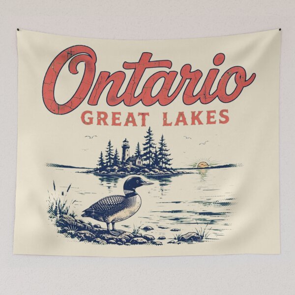 Item preview, Ontario Great Lakes Vintage Loon Lighthouse Sunset designed and sold by Yellowriversss.