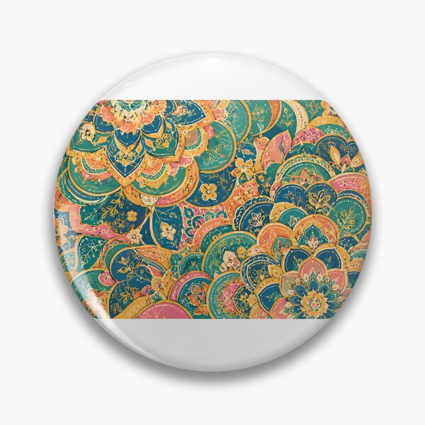 Item preview, Boho Floral Paisley Mandala Pattern – Colorful Teal & Coral Ornamental Art designed and sold by LexaArtworks.