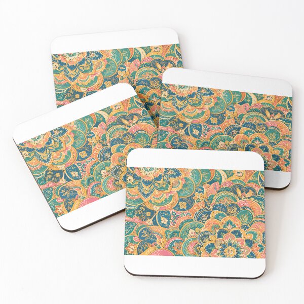 Item preview, Boho Floral Paisley Mandala Pattern – Colorful Teal & Coral Ornamental Art designed and sold by LexaArtworks.