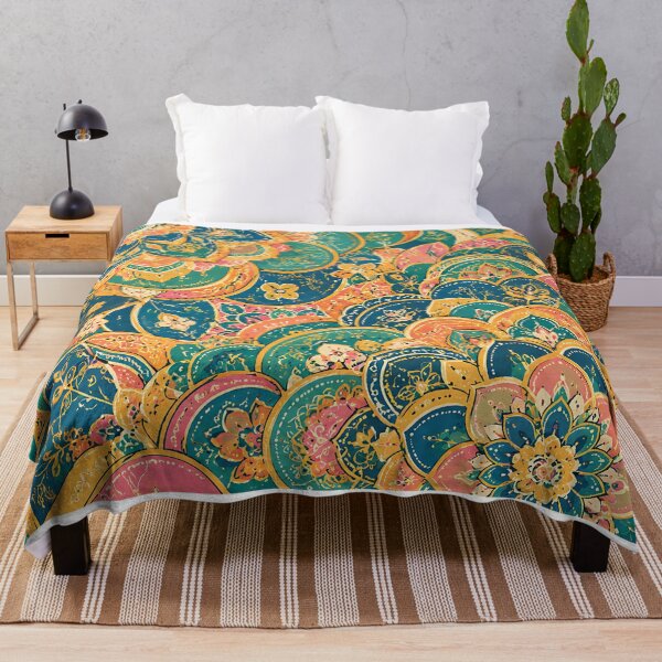 Item preview, Boho Floral Paisley Mandala Pattern – Colorful Teal & Coral Ornamental Art designed and sold by LexaArtworks.