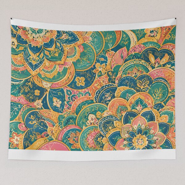 Item preview, Boho Floral Paisley Mandala Pattern – Colorful Teal & Coral Ornamental Art designed and sold by LexaArtworks.