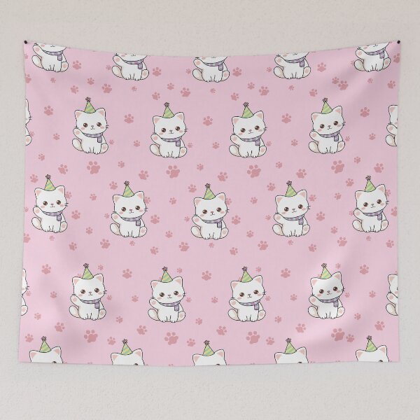 Item preview, Cute White Cats Seamless Pattern On Pink Background designed and sold by prapapon.