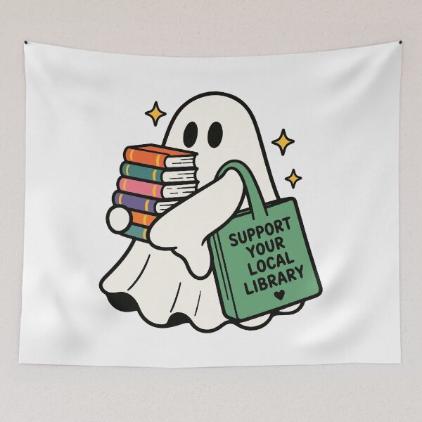 Item preview, Cute Ghost Reading Books Support Your Local Library designed and sold by FemmePod.