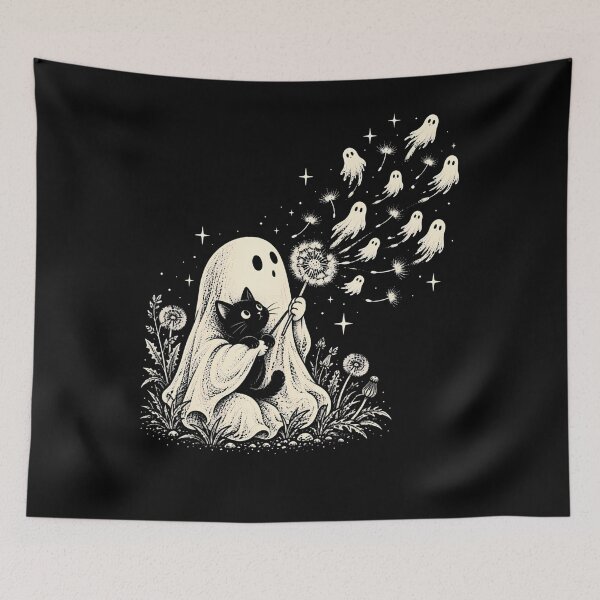 Item preview, Cute Ghost Black Cat Dandelion Wish Spooky Halloween designed and sold by T9AXER.