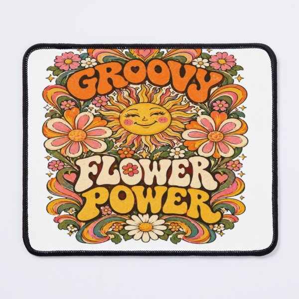 Item preview, Groovy Flower Power - Retro Smiling Sun and Floral Art designed and sold by EssentialsWear.