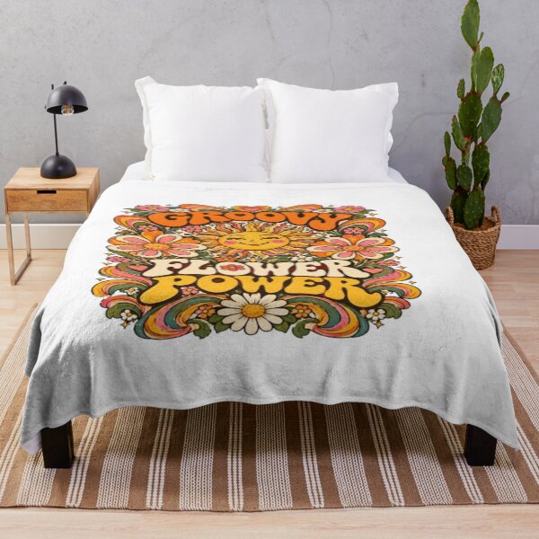 Item preview, Groovy Flower Power - Retro Smiling Sun and Floral Art designed and sold by EssentialsWear.