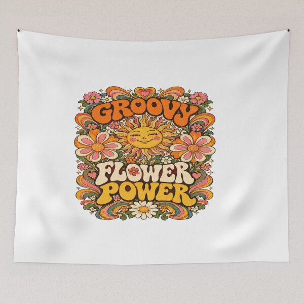 Item preview, Groovy Flower Power - Retro Smiling Sun and Floral Art designed and sold by EssentialsWear.