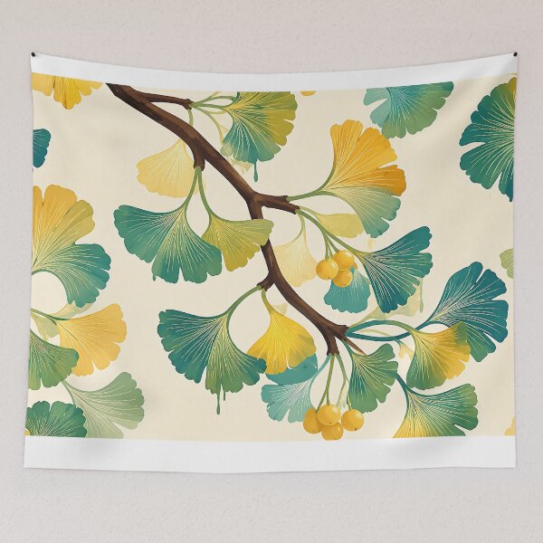 Item preview, Colorful Ginkgo Leaf Botanical Pattern – Teal & Golden Nature Design designed and sold by LexaArtworks.