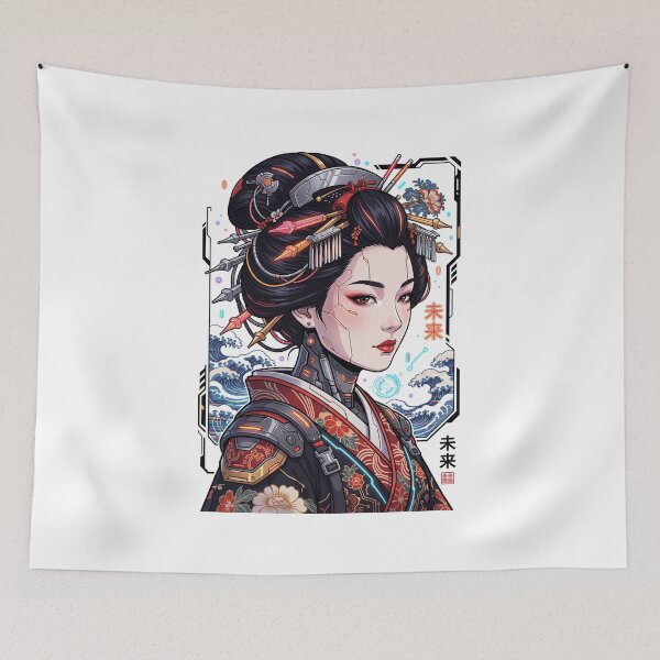 Item preview, Cyber Geisha: Futuristic Japanese Android & Great Wave Tech Artwork designed and sold by HexOne.