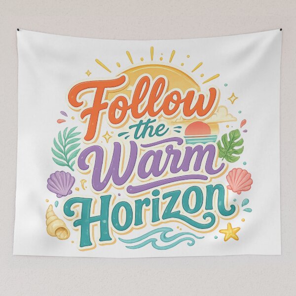 Item preview, Follow the Warm Horizon Retro Summer Beach Sunset Inspirational Quote designed and sold by inkoutninja.