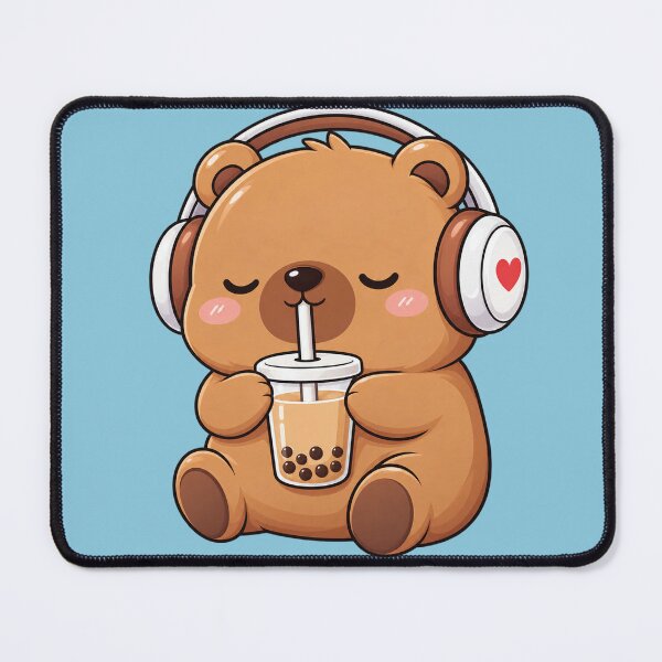 Item preview, Cute Bear Drinking Bubble Tea with Headphones - Kawaii Buba Lover Design designed and sold by IrhaArts.