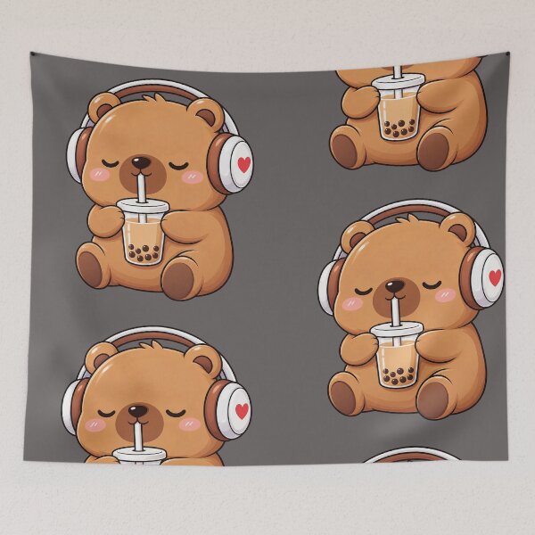 Item preview, Cute Bear Drinking Bubble Tea with Headphones - Kawaii Buba Lover Design designed and sold by IrhaArts.