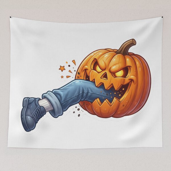 Item preview, Funny Monster Pumpkin Eating a Leg Sticker | 3D Halloween Vinyl Decal designed and sold by Gurjeetpixelart.