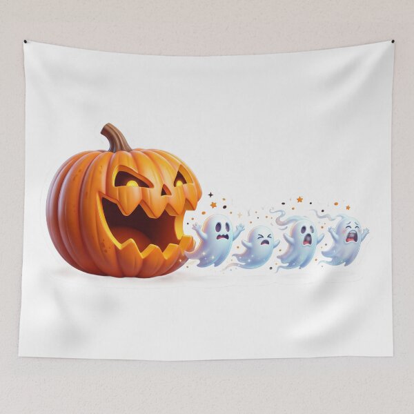 Item preview, Spooky Pumpkin Chasing Panicked Ghosts Sticker | 3D Halloween Vinyl Decal designed and sold by Gurjeetpixelart.