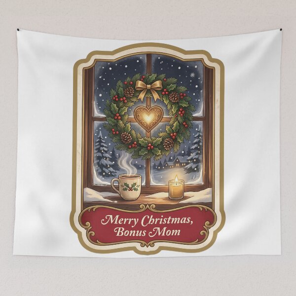 Item preview, Cozy Merry Christmas Bonus Mom Vintage Winter Window designed and sold by TheCalmEdit.