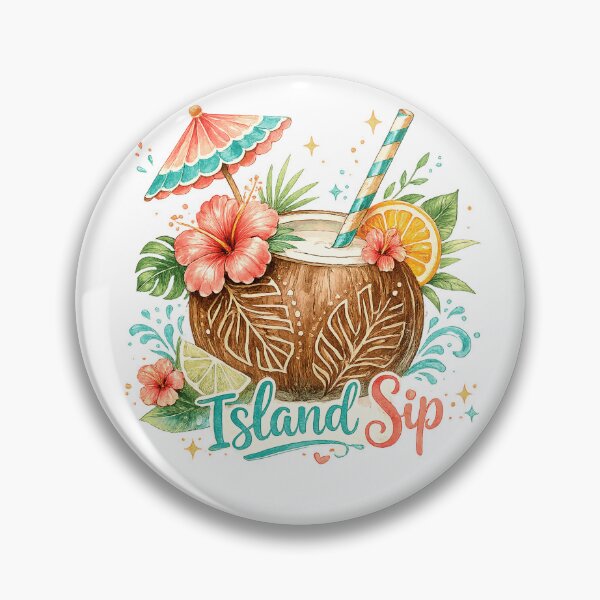 Item preview, Island Sip Tropical Coconut Drink Hibiscus Summer Beach Vacation Art designed and sold by inkoutninja.