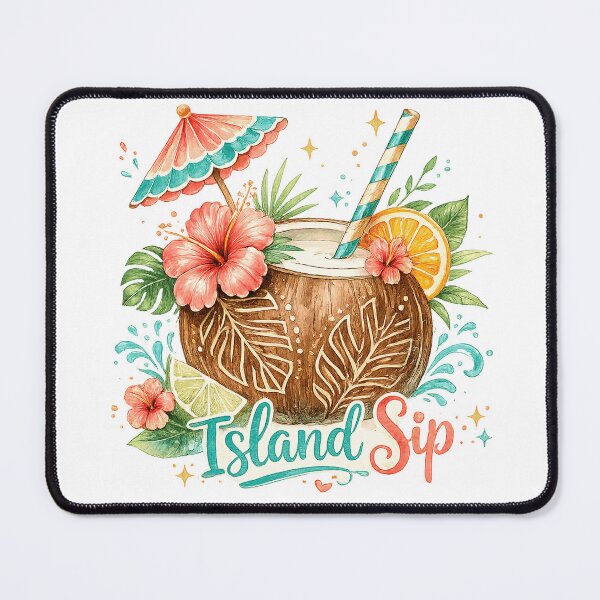 Item preview, Island Sip Tropical Coconut Drink Hibiscus Summer Beach Vacation Art designed and sold by inkoutninja.