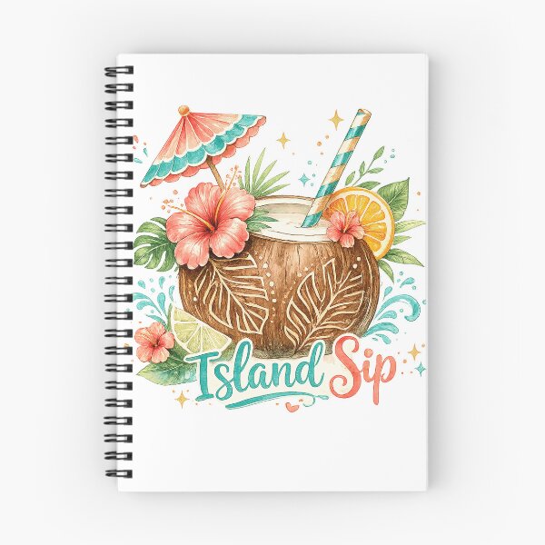 Item preview, Island Sip Tropical Coconut Drink Hibiscus Summer Beach Vacation Art designed and sold by inkoutninja.