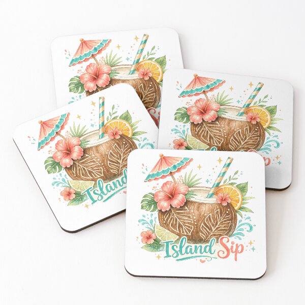 Item preview, Island Sip Tropical Coconut Drink Hibiscus Summer Beach Vacation Art designed and sold by inkoutninja.