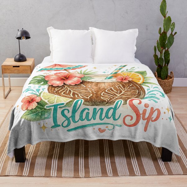 Item preview, Island Sip Tropical Coconut Drink Hibiscus Summer Beach Vacation Art designed and sold by inkoutninja.