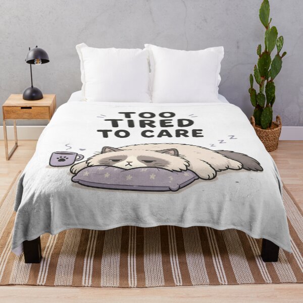 Item preview, Too Tired to Care Sleepy Fluffy Cat Funny Introvert Humor Design designed and sold by dreamz-world.