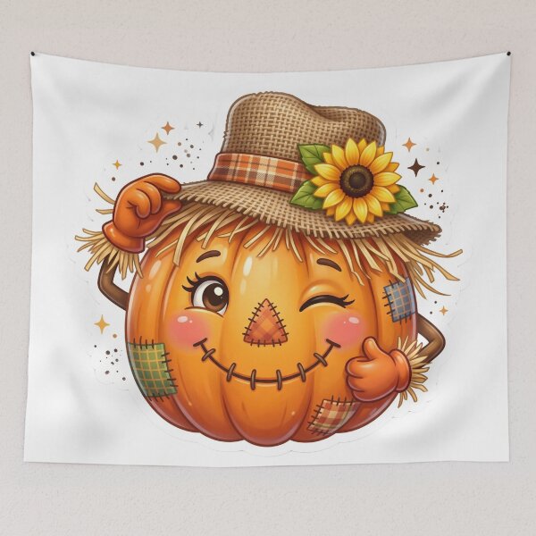 Item preview, Cute Scarecrow Pumpkin Winking Sticker | 3D Fall Vinyl Decal designed and sold by Gurjeetpixelart.