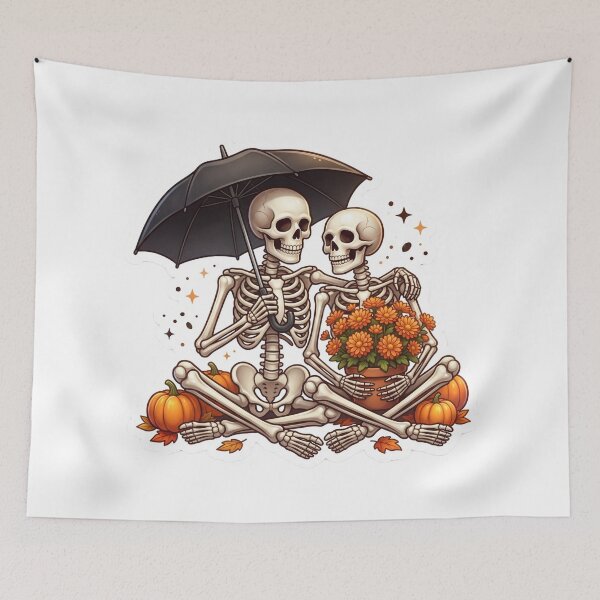 Item preview, Romantic Skeleton Couple Under Umbrella Sticker | 3D Halloween Vinyl Decal designed and sold by Gurjeetpixelart.