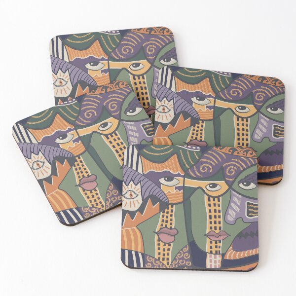 Item preview, Halloween Cubist Faces – Abstract Witch and Black Cat Art designed and sold by aekritdeach.