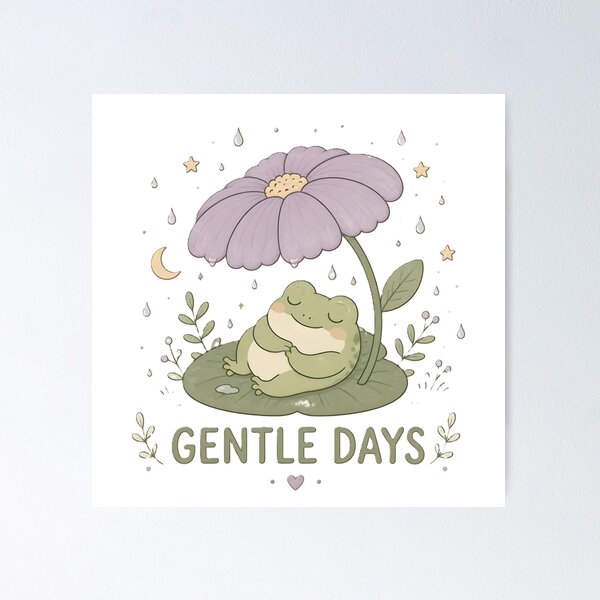 Item preview, Gentle Days Sleepy Frog Under Flower Cute Cottagecore Nature Design designed and sold by dreamz-world.