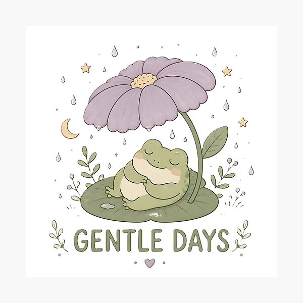 Item preview, Gentle Days Sleepy Frog Under Flower Cute Cottagecore Nature Design designed and sold by dreamz-world.