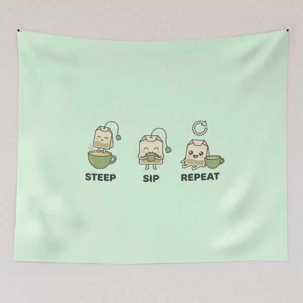 Item preview, Kawaii Tea Bag Trio – Steep Sip Repeat Humor for Tea Lovers’ Daily Rituals designed and sold by Im-Ara.