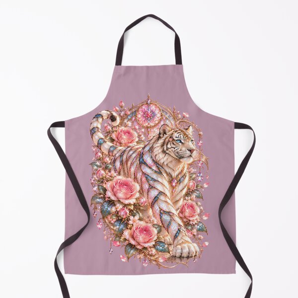 Item preview, White Tiger with Pink Roses – Stained Glass Animal Art designed and sold by ManJiangHong.