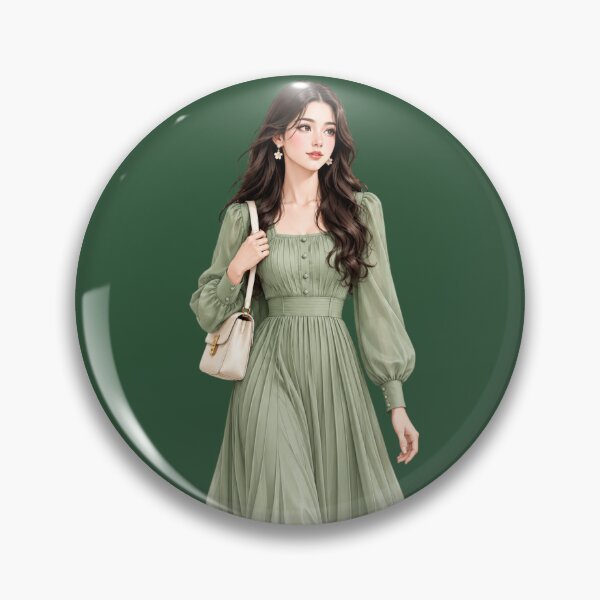 Item preview, Elegant Sage Green Aesthetic Girl in Flowing Maxi Dress designed and sold by KeerthiCuteFind.