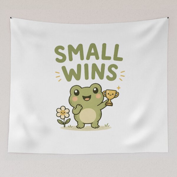 Item preview, Cute Frog Small Wins Motivational Art – Kawaii Frog with Trophy designed and sold by dreamz-world.