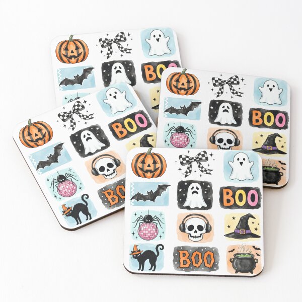 Item preview, Pastel Halloween Icons Pink Skull Ghost Bat Spider Disco Ball Boo Checkered Bow designed and sold by Zizo-DR44.