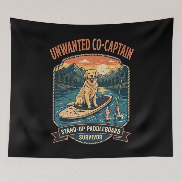 Item preview, Unwanted Co-Captain – Stand-Up Paddleboard Survivor Funny Dog SUP Golden Retriever Humor Art designed and sold by Luminari Creations.
