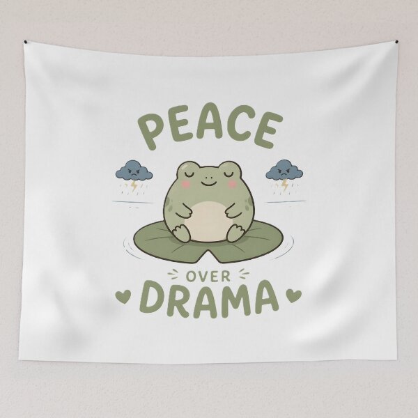 Item preview, Peace Over Drama Frog – Cute Kawaii Frog Meditation and Positive Vibes Art designed and sold by dreamz-world.