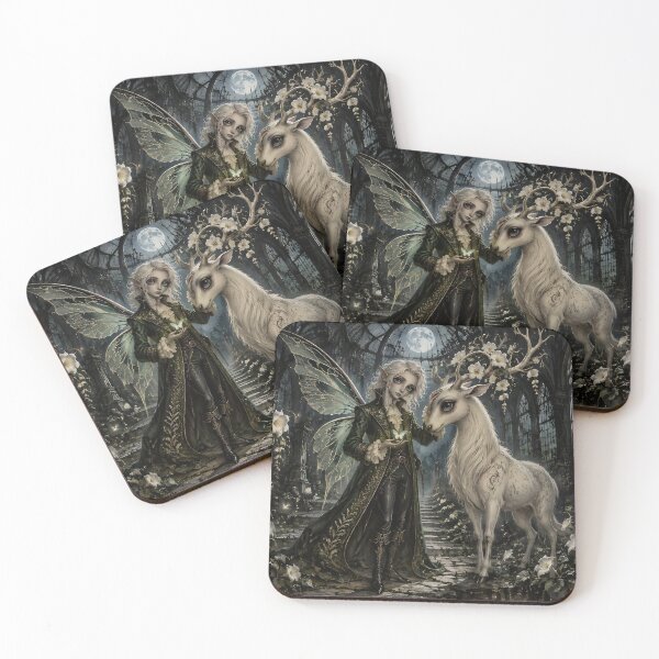 Item preview, Gothic Fairy and White Stag in Moonlit Ruins designed and sold by sigmaartstudio.
