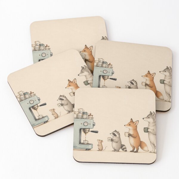Item preview, Woodland Animals Waiting for Coffee - Cute Coffee Shop Wall Art designed and sold by artswag.