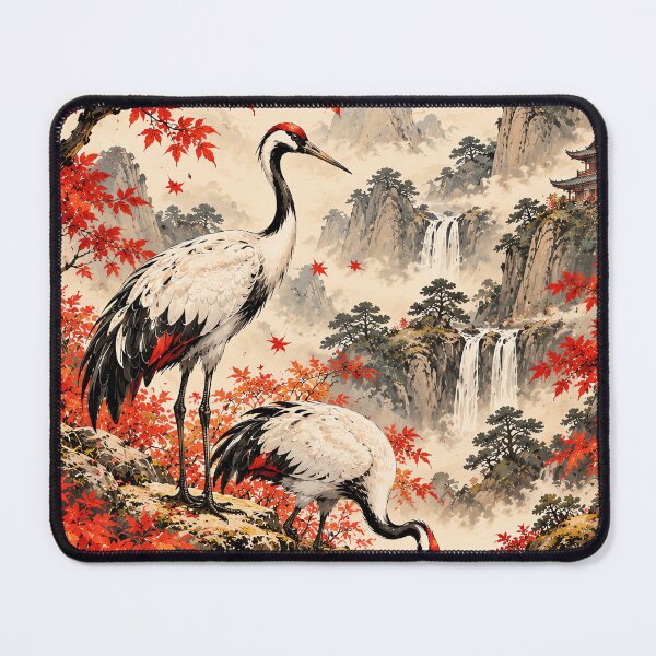 Item preview, Japanese Red Crown Cranes Autumn Landscape designed and sold by Curio Meridian.