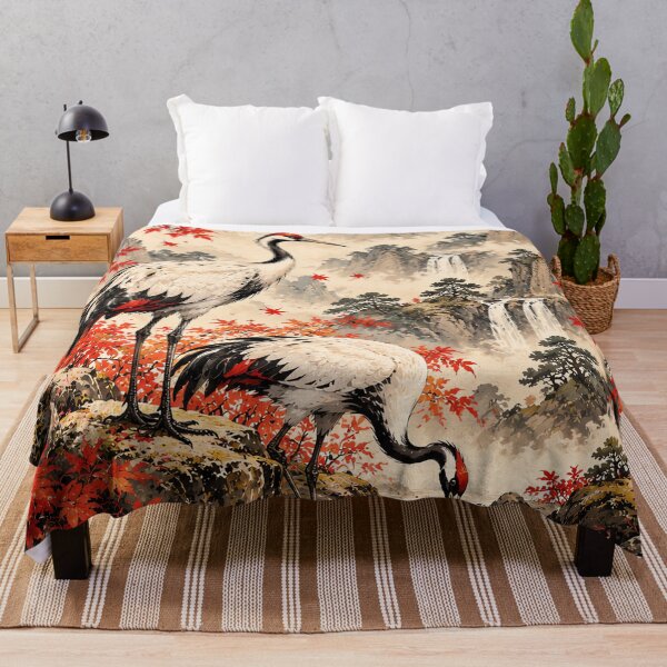 Item preview, Japanese Red Crown Cranes Autumn Landscape designed and sold by Curio Meridian.