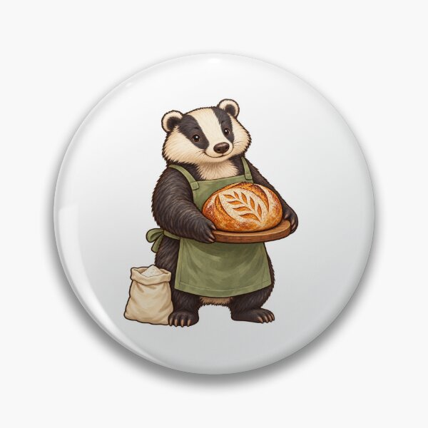Item preview, Woodland Badger Baker Holding Fresh Sourdough designed and sold by GEODES STUDIO.